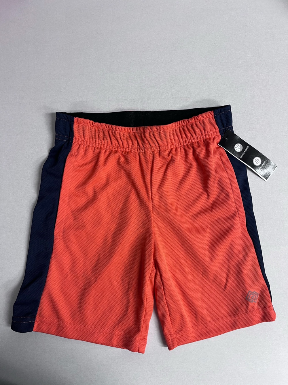 Brand New-ZELOS Boys Coral and Navy Athletic Shorts